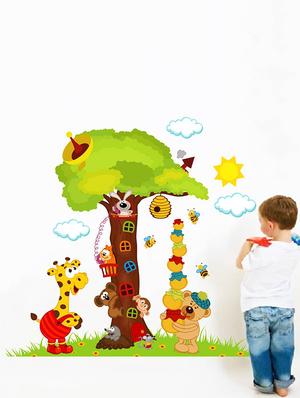 Rawpockets Wall Decals ' Big Tree and Animals Cartoon - Kid's Room ' Wall stickers (PVC Vinyl) Multicolour - 15734034 - Standard Image - 2