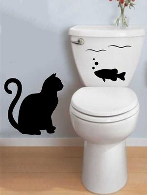 Rawpockets Wall Decals ' Cat and Fish ' Wall stickers (PVC Vinyl) Multicolour - 15734041 - Standard Image - 2
