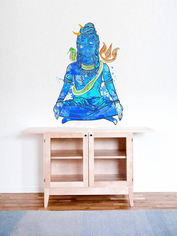 Rawpockets Wall Decals ' Divine Lord Shiva Bluish ' Wall stickers (PVC Vinyl) Multicolour - 15734056 - Zoom Image - 2