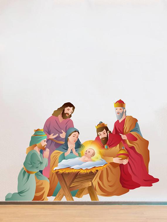 Rawpockets Wall Decals ' Lord Jesus Born Story ' Wall stickers (PVC Vinyl) Multicolour - 15734082 - Zoom Image - 2