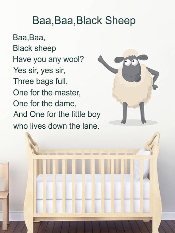 Rawpockets Wall Decals ' Baa Baa Black Sheep Kid's Poem - Kid's Room ' Wall stickers (PVC Vinyl) Multicolour - 15734084 - Zoom Image - 2