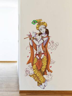 Rawpockets Wall Decals ' Lord Krishna with Flute ' Wall stickers (PVC Vinyl) Multicolour - 15734087 - Standard Image - 2