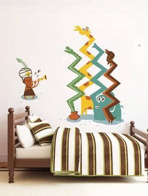 Rawpockets Wall Decals ' Man Playing Music and Funny Animals ' Wall stickers (PVC Vinyl) Multicolour - 15734091 - Standard Image - 2