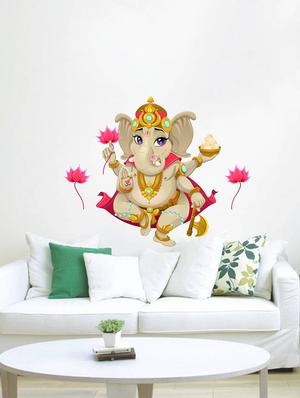 Rawpockets Wall Decals ' Lord Ganesha with Lotus Flower ' Wall stickers (PVC Vinyl) Multicolour - 15734096 - Standard Image - 2