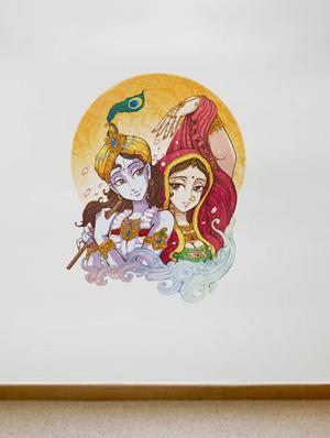 Rawpockets Wall Decals ' Lord Krishna Radha Flute Singing ' Wall stickers (PVC Vinyl) Multicolour - 15734097 - Standard Image - 2