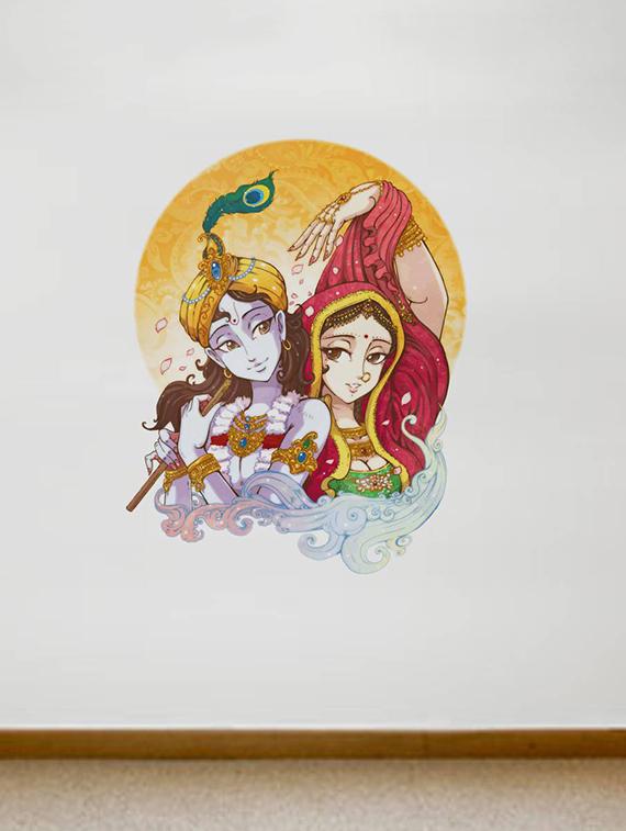 Rawpockets Wall Decals ' Lord Krishna Radha Flute Singing ' Wall stickers (PVC Vinyl) Multicolour - 15734097 - Zoom Image - 2