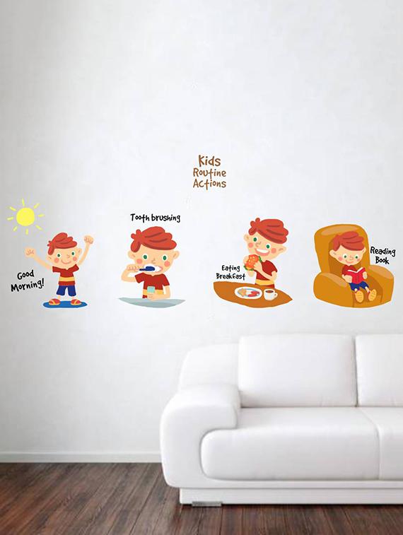 Rawpockets Wall Decals ' Kids Routine actions - Kids Room ' Wall stickers (PVC Vinyl) Multicolour - 15734109 - Zoom Image - 2