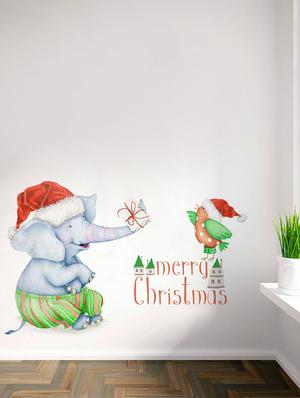 Rawpockets Wall Decals ' Elephant Gift for Christmas ' Wall stickers (PVC Vinyl) Multicolour - 15734112 - Standard Image - 2