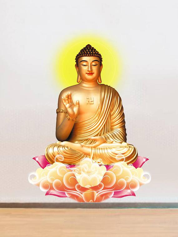 Rawpockets Wall Decals ' Lord Buddha Peaceful on Lotus ' Wall stickers (PVC Vinyl) Multicolour - 15734113 - Zoom Image - 2