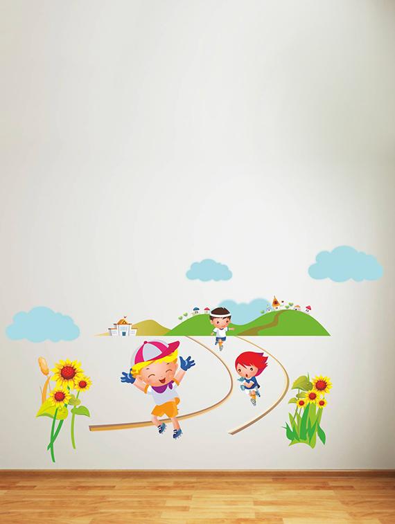 Rawpockets Wall Decals ' Kids Marathon - Kids Room ' Wall stickers (PVC Vinyl) Multicolour - 15734119 - Zoom Image - 2