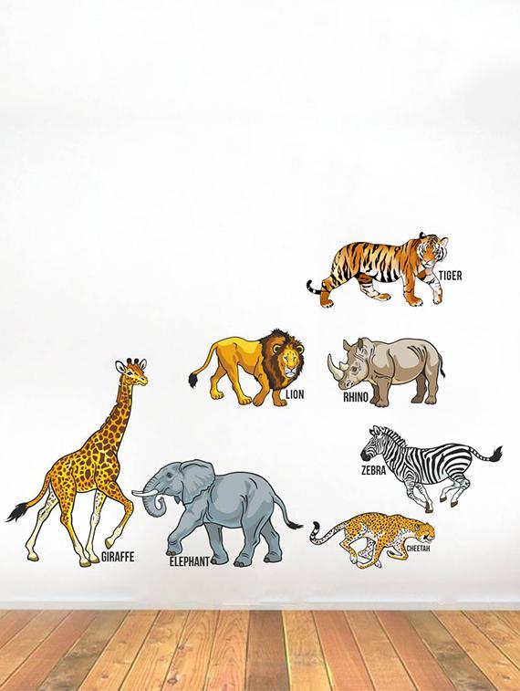 Rawpockets Wall Decals ' Wild Animals with Name - Kids Room ' Wall stickers (PVC Vinyl) Multicolour - 15734121 - Zoom Image - 2