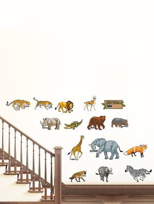 Rawpockets Wall Decals ' Caution Wild animals - Kids Room ' Wall stickers (PVC Vinyl) Multicolour - 15734122 - Standard Image - 2