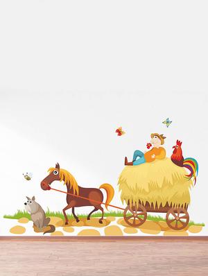 Rawpockets Wall Decals ' Farmer Riding Horse Cart ' Wall stickers (PVC Vinyl) Multicolour - 15734123 - Standard Image - 2