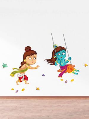Rawpockets Wall Decals ' Lord Krishna Playing Swing ' Wall stickers (PVC Vinyl) Multicolour - 15734134 - Standard Image - 2
