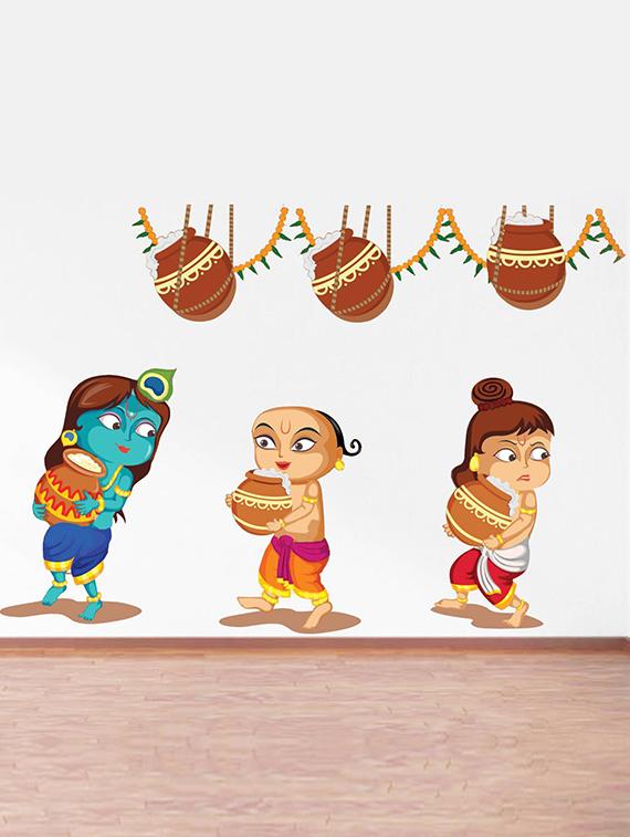 Rawpockets Wall Decals ' Lord Krishna Carrying Butter Pot ' Wall stickers (PVC Vinyl) Multicolour - 15734137 - Zoom Image - 2
