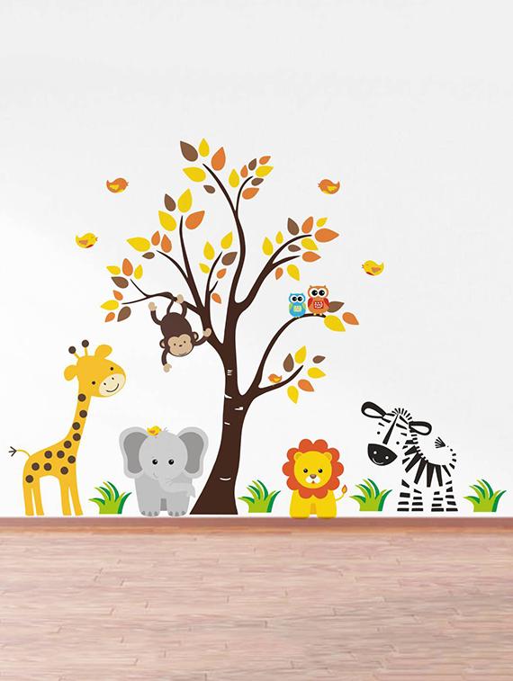 Rawpockets Wall Decals ' Baby Jungle Animals Story ' Wall stickers (PVC Vinyl) Multicolour - 15734138 - Zoom Image - 2