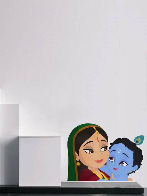Rawpockets Wall Decals ' Lord Krishna and Mother ' Wall stickers (PVC Vinyl) Multicolour - 15734140 - Zoom Image - 2