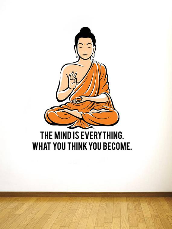 Rawpockets Wall Decals ' Peaceful Buddha and Quote on Mind ' Wall stickers (PVC Vinyl) Multicolour - 15734141 - Zoom Image - 2