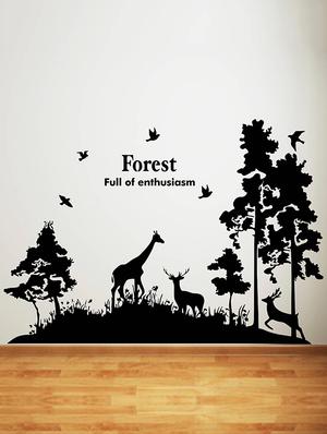 Rawpockets Wall Decals ' Forest and Animals Story (Full of Enthusiasm) Black ' Wall stickers (PVC Vinyl) Multicolour - 15734142 - Standard Image - 2