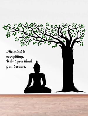 Rawpockets Wall Decals ' Lord Buddha under Tree and Quote on Mind ' Wall stickers (PVC Vinyl) Multicolour - 15734143 - Standard Image - 2