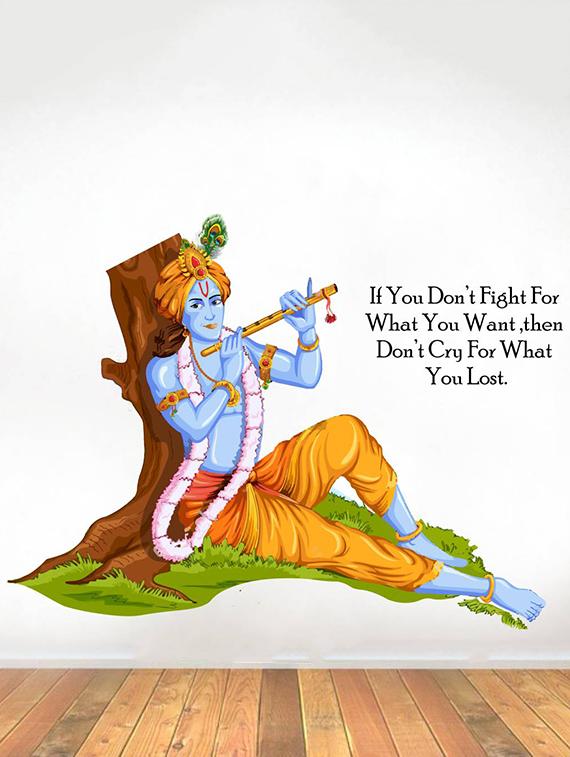 Rawpockets Wall Decals ' Lord Krishna Sitting under Tree and Bhagavad Gita Quote ' Wall stickers (PVC Vinyl) Multicolour - 15734144 - Zoom Image - 2