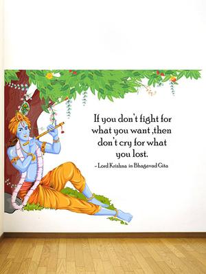 Rawpockets Wall Decals ' Lord Krishna Flute Bhagavad Gita Quote ' Wall stickers (PVC Vinyl) Multicolour - 15734147 - Standard Image - 2