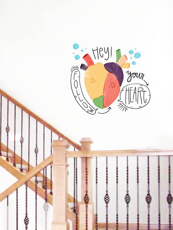 Rawpockets Wall Decals ' Follow Your Heart ' Wall stickers (PVC Vinyl) Multicolour - 15734155 - Zoom Image - 2