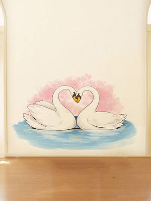 Rawpockets Wall Decals ' Beautiful Swan with Heart-in Background ' Wall stickers (PVC Vinyl) Multicolour - 15734157 - Standard Image - 2