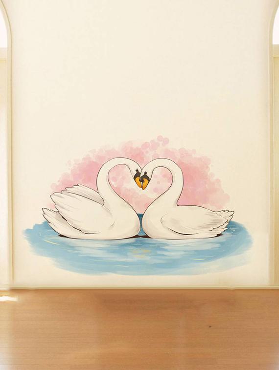 Rawpockets Wall Decals ' Beautiful Swan with Heart-in Background ' Wall stickers (PVC Vinyl) Multicolour - 15734157 - Zoom Image - 2