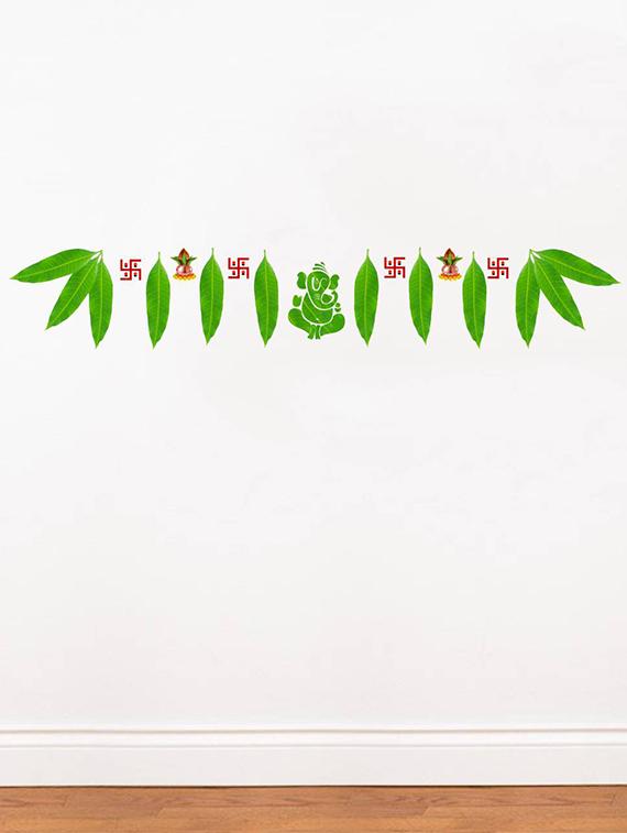 Rawpockets Wall Decals ' Mango Leaves with Ganapathi Decorative for Doors ' Wall stickers (PVC Vinyl) Multicolour - 15734158 - Zoom Image - 2
