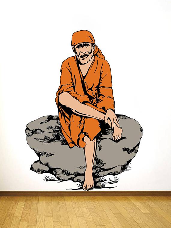Rawpockets Wall Decals ' Lord Sai Baba ' Wall stickers (PVC Vinyl) Multicolour - 15734159 - Zoom Image - 2