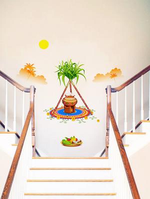 Rawpockets Wall Decals ' Traditional Pongal Sankranti Celebrations Decorative ' Wall stickers (PVC Vinyl) Multicolour - 15734164 - Standard Image - 2