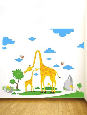 Rawpockets Wall Decals ' Giraffe Family and Nature ' Wall stickers (PVC Vinyl) Multicolour - 15734165 - Standard Image - 2