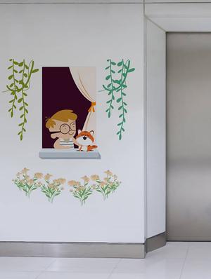 Rawpockets Wall Decals ' Boy and Cat Window Seeing ' Wall stickers (PVC Vinyl) Multicolour - 15734180 - Standard Image - 2