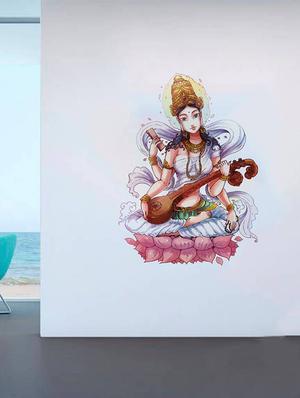 Rawpockets Wall Decals ' Goddess Saraswathi ' Wall stickers (PVC Vinyl) Multicolour - 15734182 - Standard Image - 2