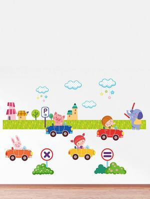 Rawpockets Wall Decals ' Animals and Kids Car Parking ' Wall stickers (PVC Vinyl) Multicolour - 15734192 - Standard Image - 2