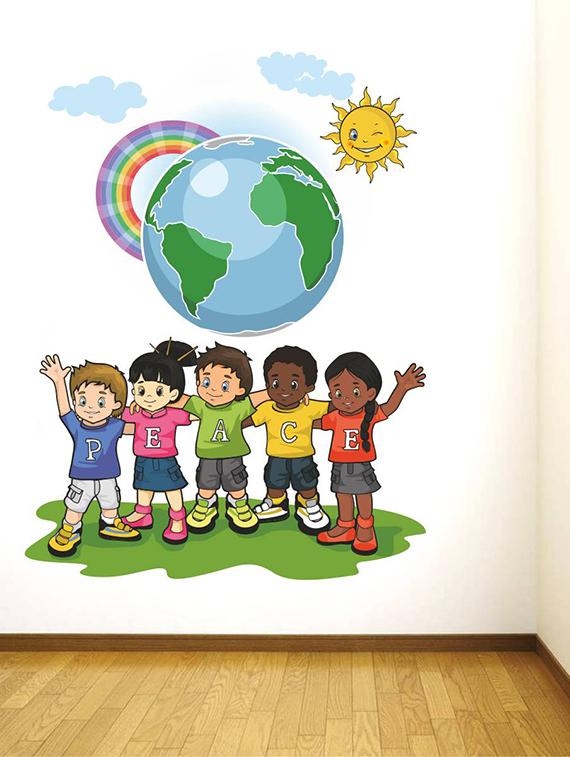 Rawpockets Wall Decals ' Peace Of World? ' Wall stickers (PVC Vinyl) Multicolour - 15734205 - Zoom Image - 2