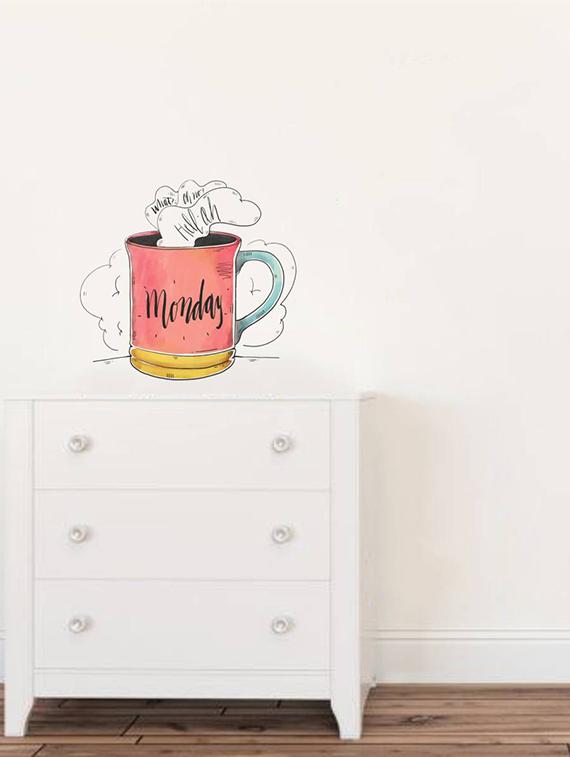 Rawpockets Wall Decals ' Coffee at Monday ' Wall stickers (PVC Vinyl) Multicolour - 15734213 - Zoom Image - 2