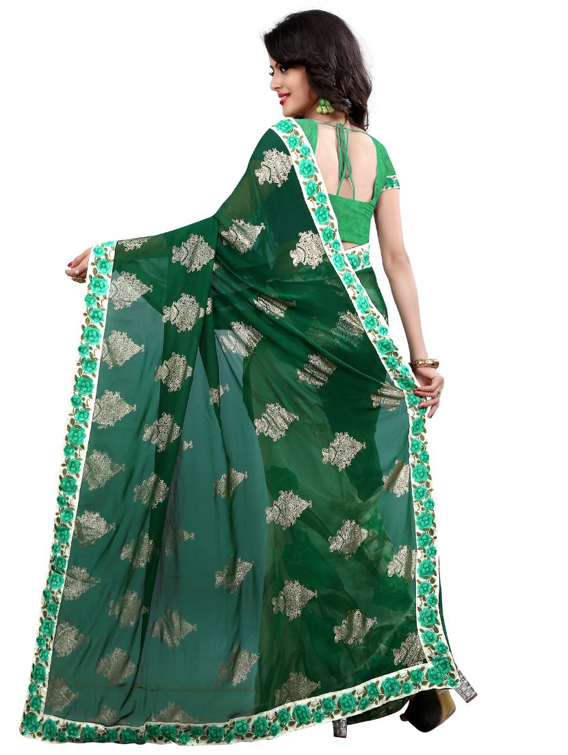 foil printed half & half saree with blouse - 15734680 - Zoom Image - 2