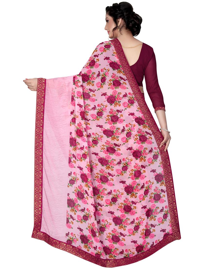 floral printed saree with blouse - 15734771 - Zoom Image - 2