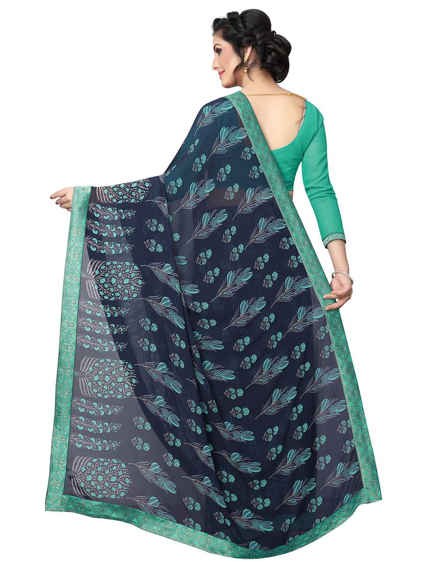 floral printed saree with blouse - 15734775 - Zoom Image - 2