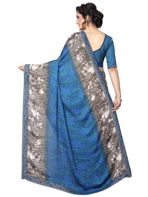 digital floral border saree with blouse - 15734777 - Standard Image - 2