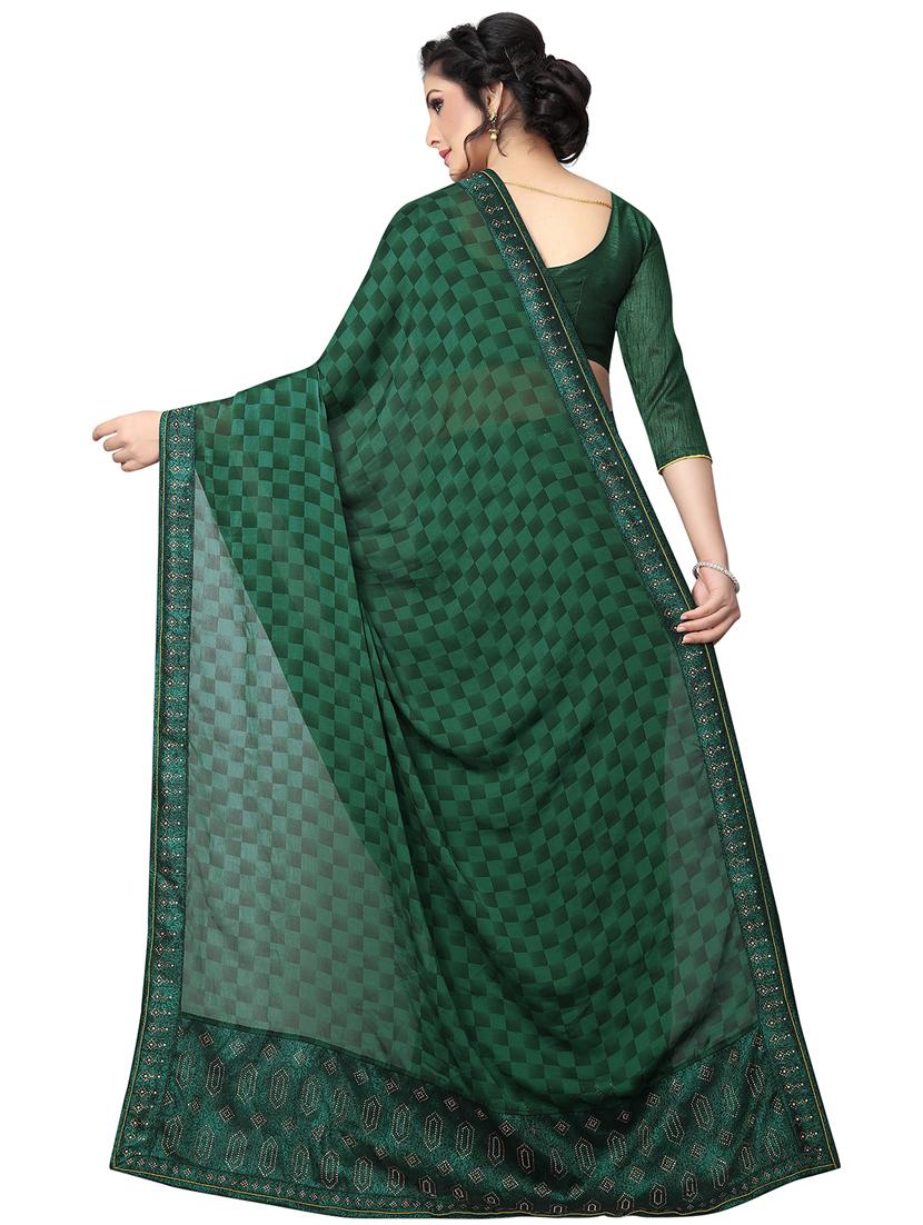 checkered printed saree with blouse - 15734785 - Zoom Image - 2