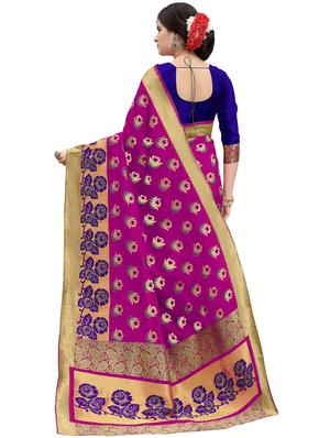 floral zari motif banarasi saree with blouse - 15734864 - Standard Image - 2