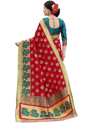 floral zari motif banarasi saree with blouse - 15734865 - Standard Image - 2