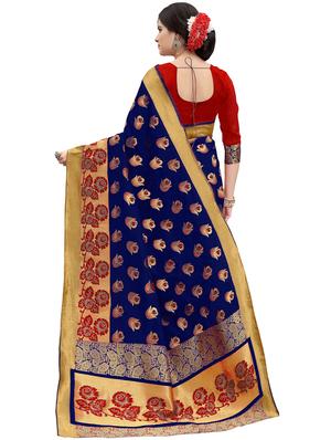 floral zari motif banarasi saree with blouse - 15734867 - Standard Image - 2