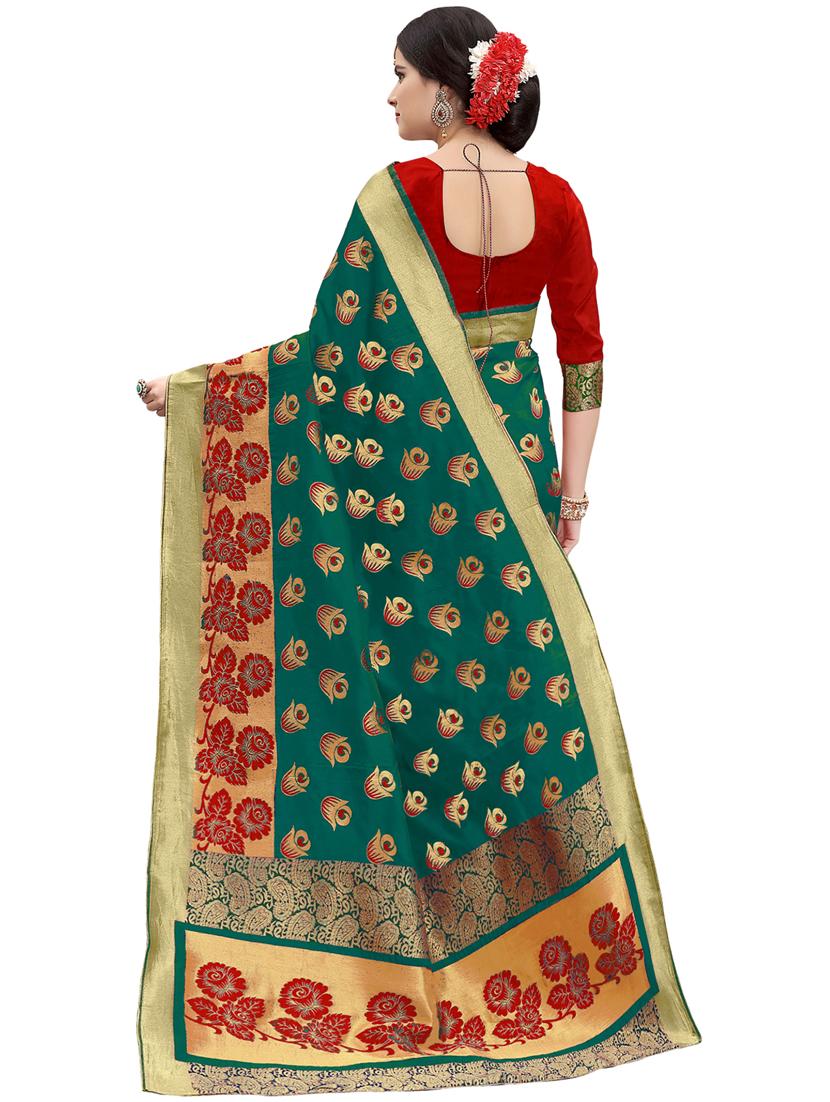 floral zari motif banarasi saree with blouse - 15734868 - Zoom Image - 2
