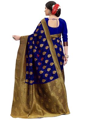 floral zari motif banarasi saree with blouse - 15734869 - Standard Image - 2