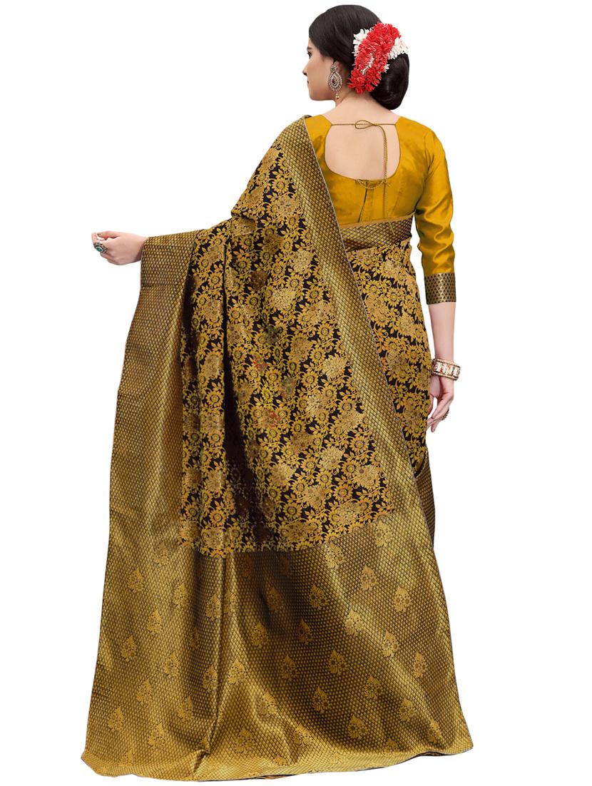floral zari motif banarasi saree with blouse - 15734870 - Zoom Image - 2