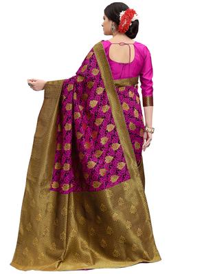 floral zari motif banarasi saree with blouse - 15734871 - Standard Image - 2